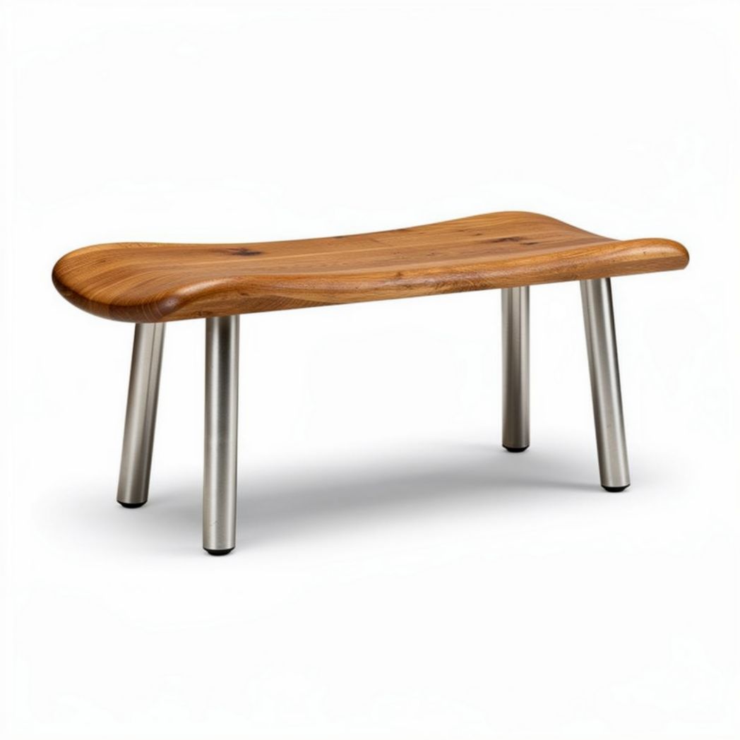 Houten kruk met roestvrijstalen poten 80 x 40 x 30cm voor badkamergebruik
