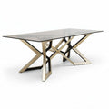 Glazen eettafel met metalen onderstel 200 x 100 x 75cm in zwart en goud