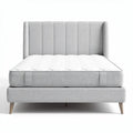 Lichtgrijze stof met een maat van 200 x 160 x 30cm bed met hoofdbord