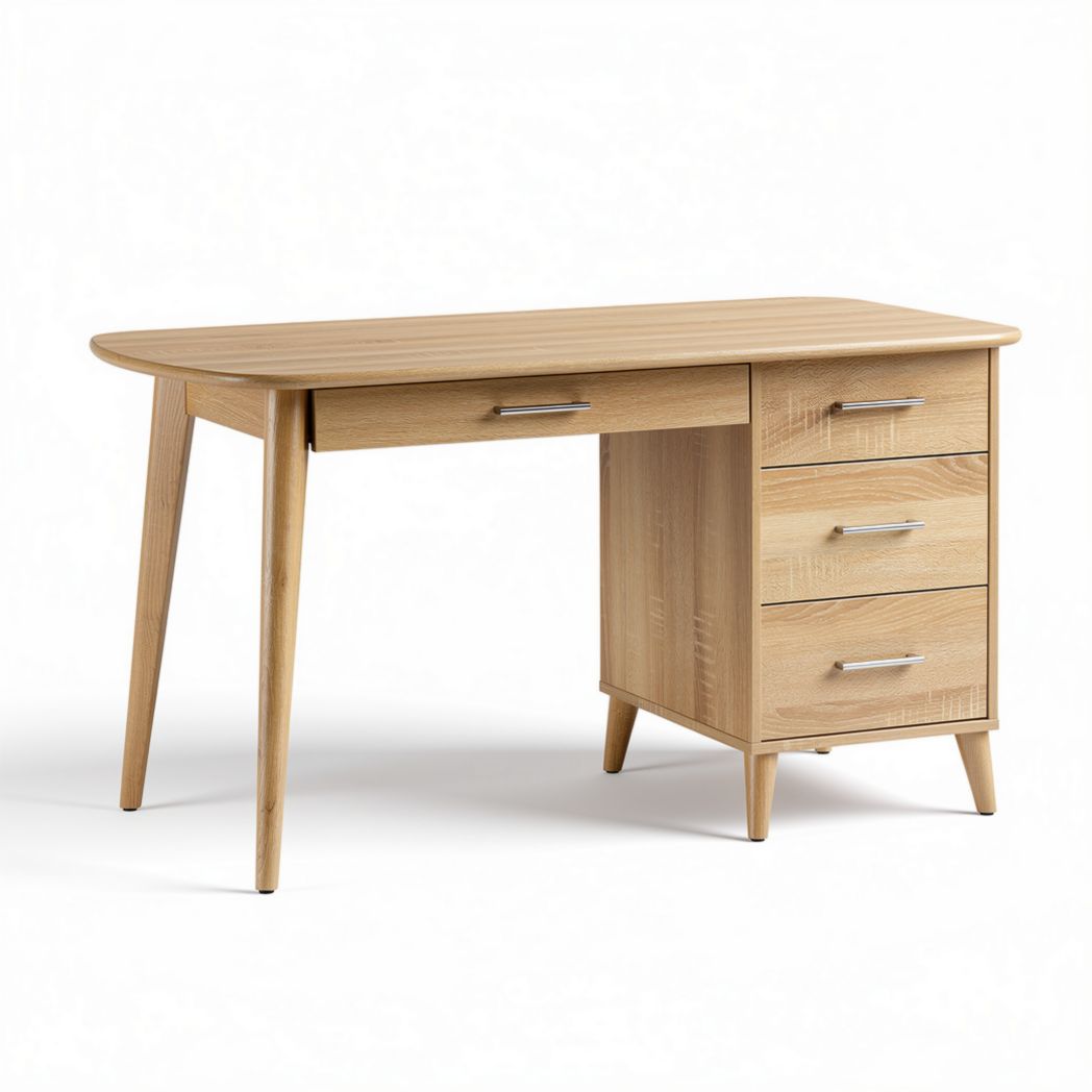 Houten bureau met drie lades afmetingen 120 x 60 x 75cm naturel kleur