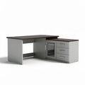 L-vormig bureau van hout met opbergruimte en metalen grepen 150 x 75 x 75cm