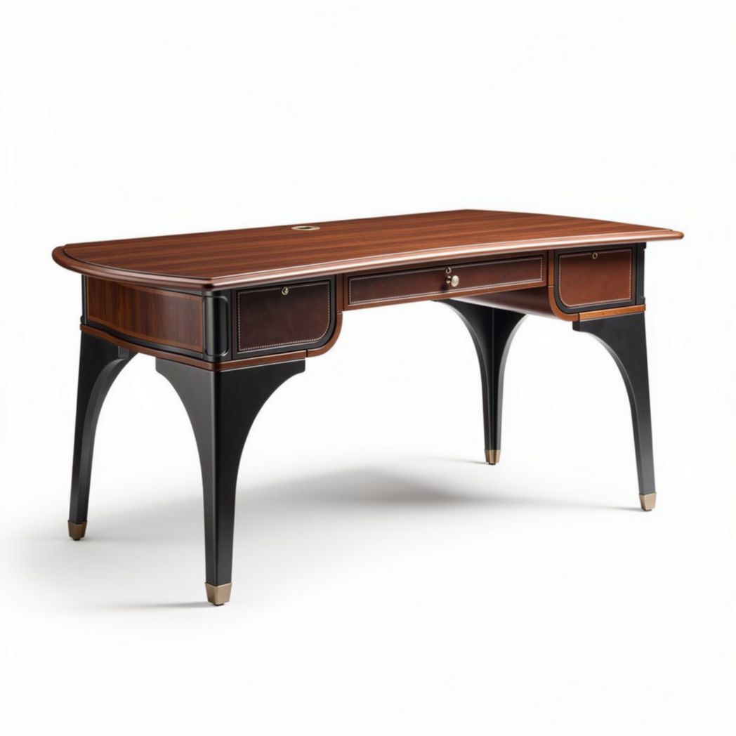 Bureau van mahoniehout met lade en open planken 150 x 75 x 75cm