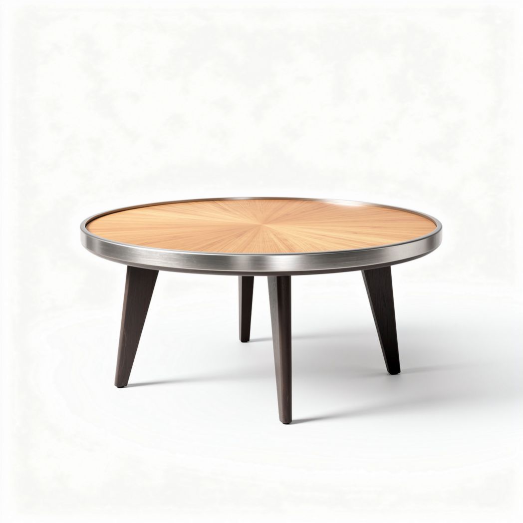 Ronde salontafel van hout en metaal met een diameter van 90 cm