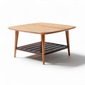 houten salontafel met metalen onderstel en opbergruimte 90 x 90 x 40cm