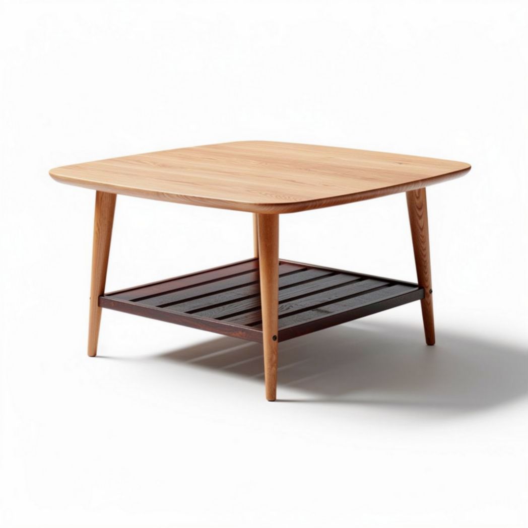 houten salontafel met metalen onderstel en opbergruimte 90 x 90 x 40cm