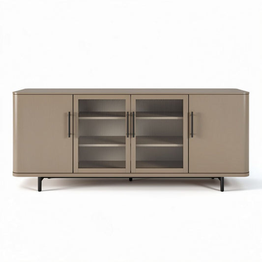 Dressoir van MDF en glas in beige 160 x 40 x 70cm voor woonkameropslag