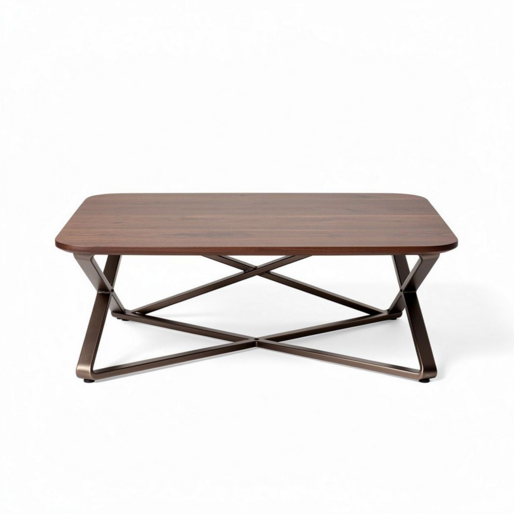 Lederen salontafel met metalen onderstel 120 x 60 x 45cm bruin