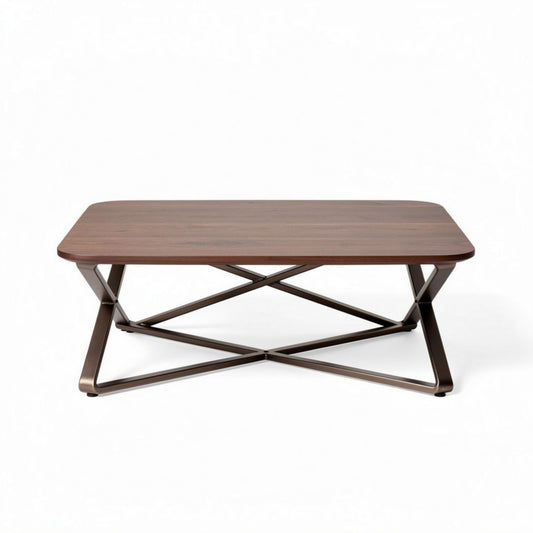 Lederen salontafel met metalen onderstel 120 x 60 x 45cm bruin
